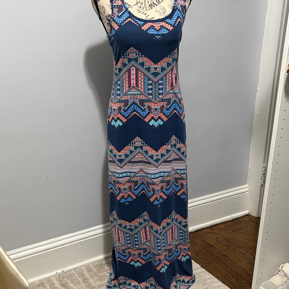 Pink Rose Multicolor Geometric Maxi Dress